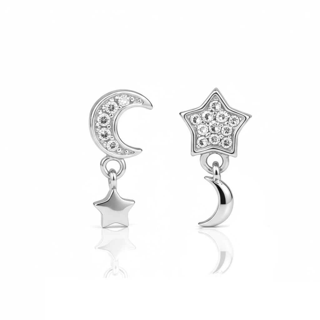 Moon Star Asymmetrical Stud Pair