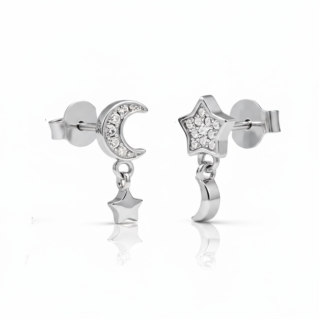 Moon Star Asymmetrical Stud Pair