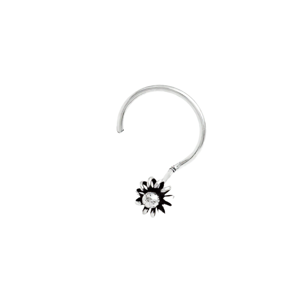 Iris Floral Nose Pin – Oxidised